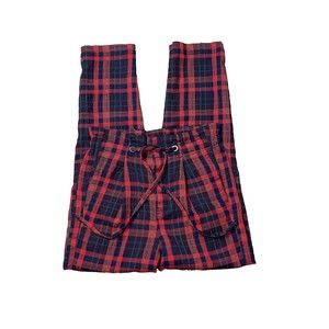 FREE PEOPLE Womens Here & There Tartan Plaid Paper Bag Pants Trousers Size 2